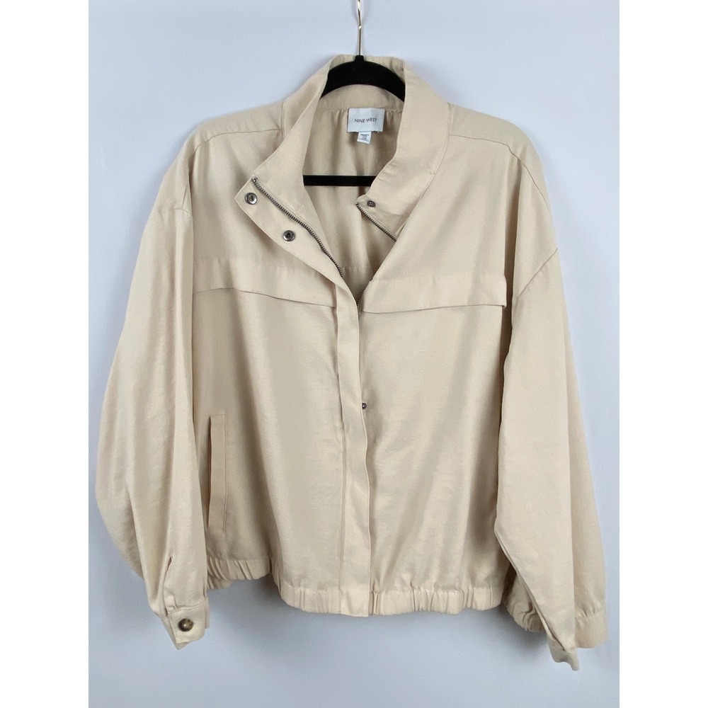 Nine West Women's Plus Jacket Size 2X Beige Lightweight Spring Utility Zip Front